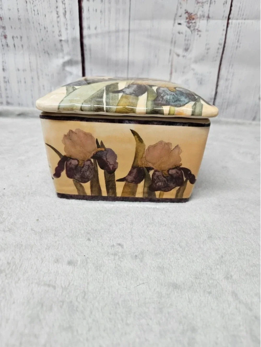 Square Ceramic Painted Jewelry Box w/ Padded Satin Interior